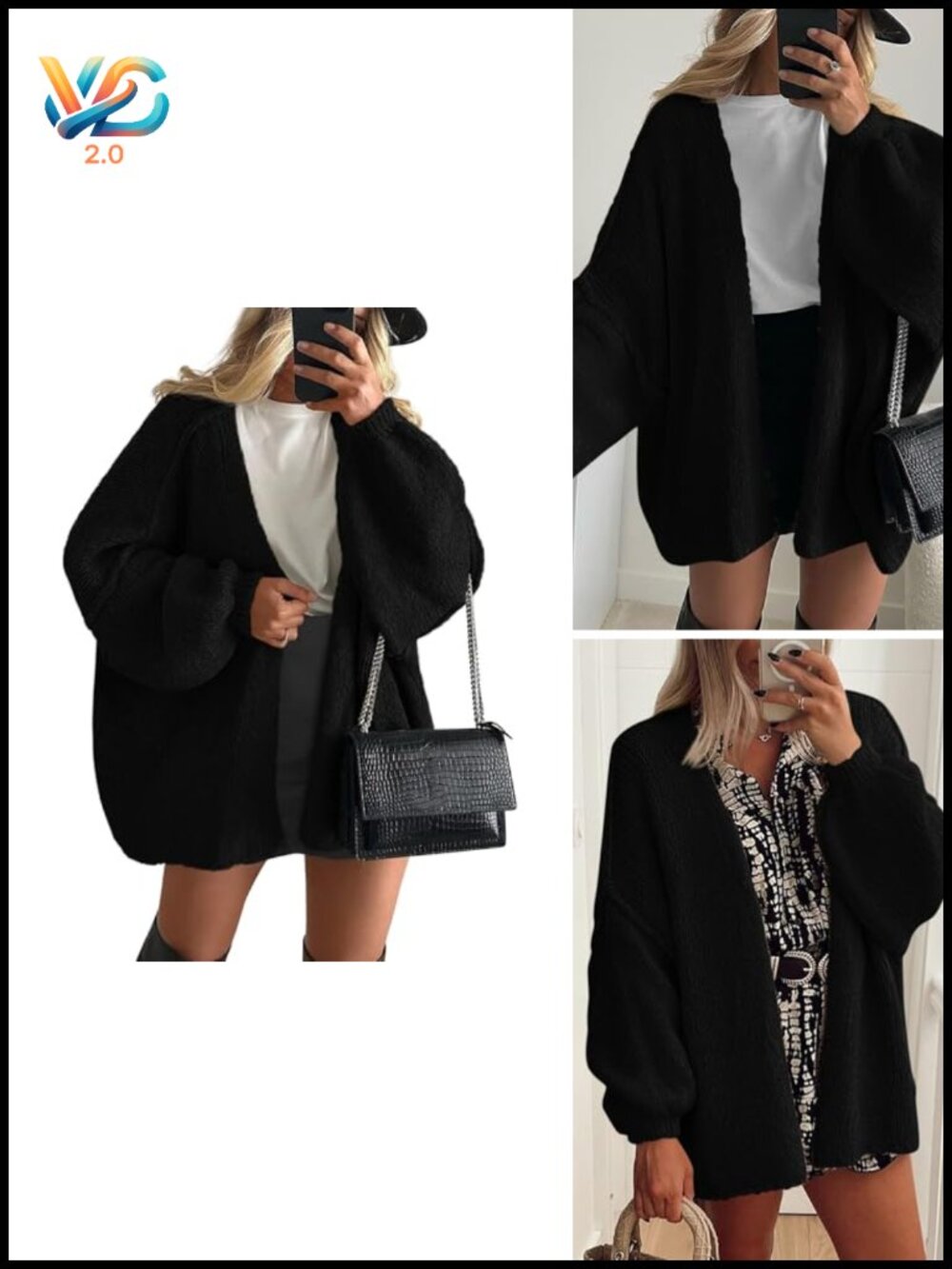 Oversized Cardigan Sweater Long Lantern Sleeve Knit Open Front Lightweight